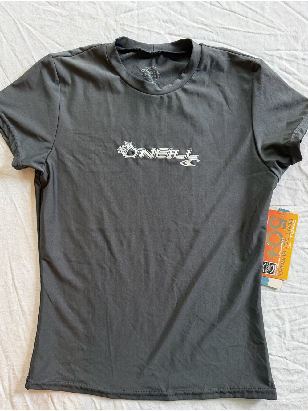 Womens O'Neill Gray Logo Short-Sleeve Rash Guard